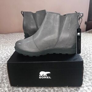 NWT Sorel Evie II Zip Womens Ankle Boots Size 7 Quarry Grey Leather Waterproof